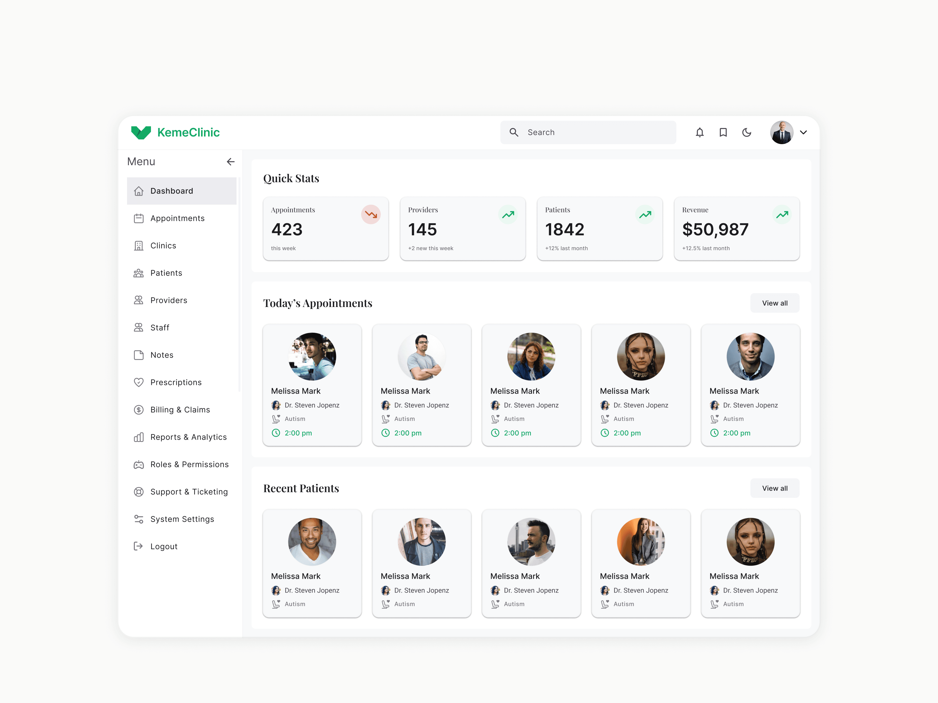 KemeClinic provider dashboard