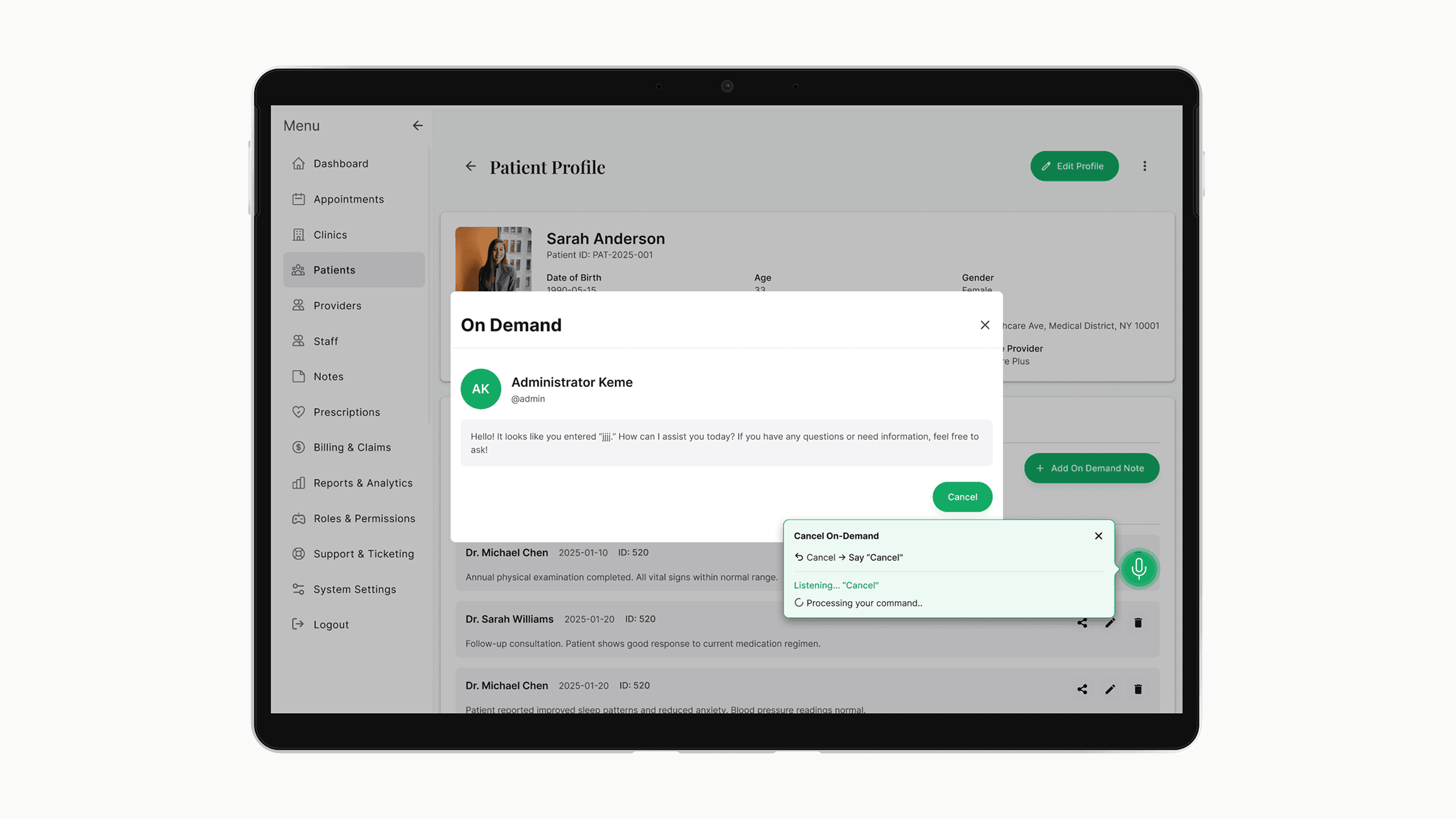 Session note editor with inline AI smart notes suggestions