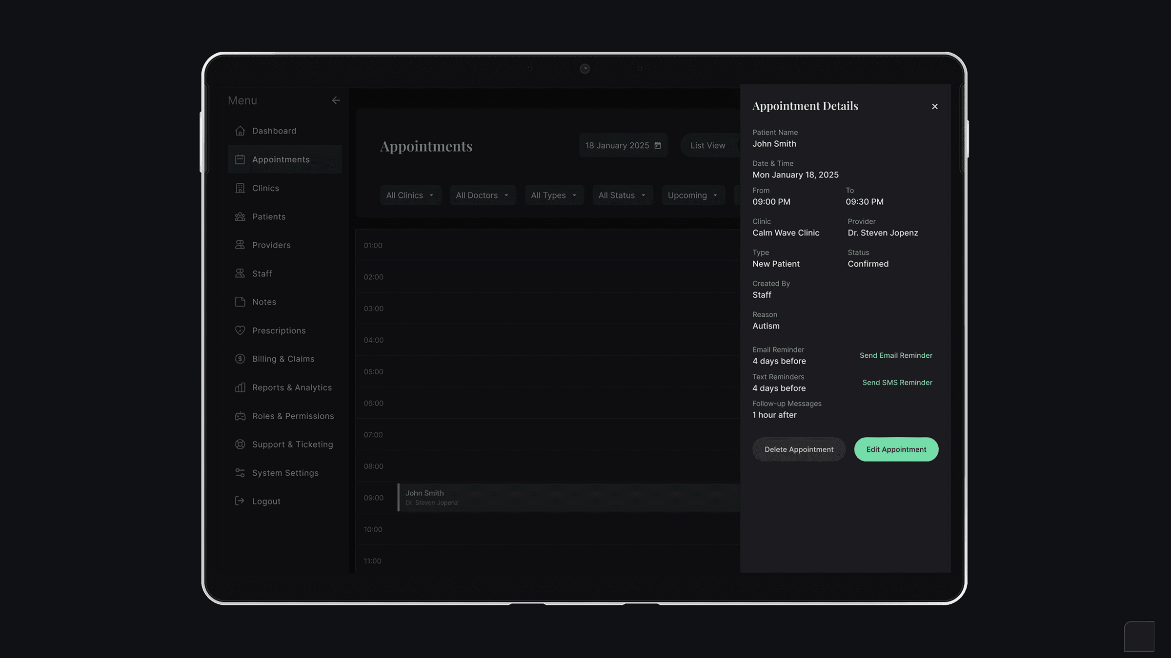 Provider dashboard showing today view with sessions list