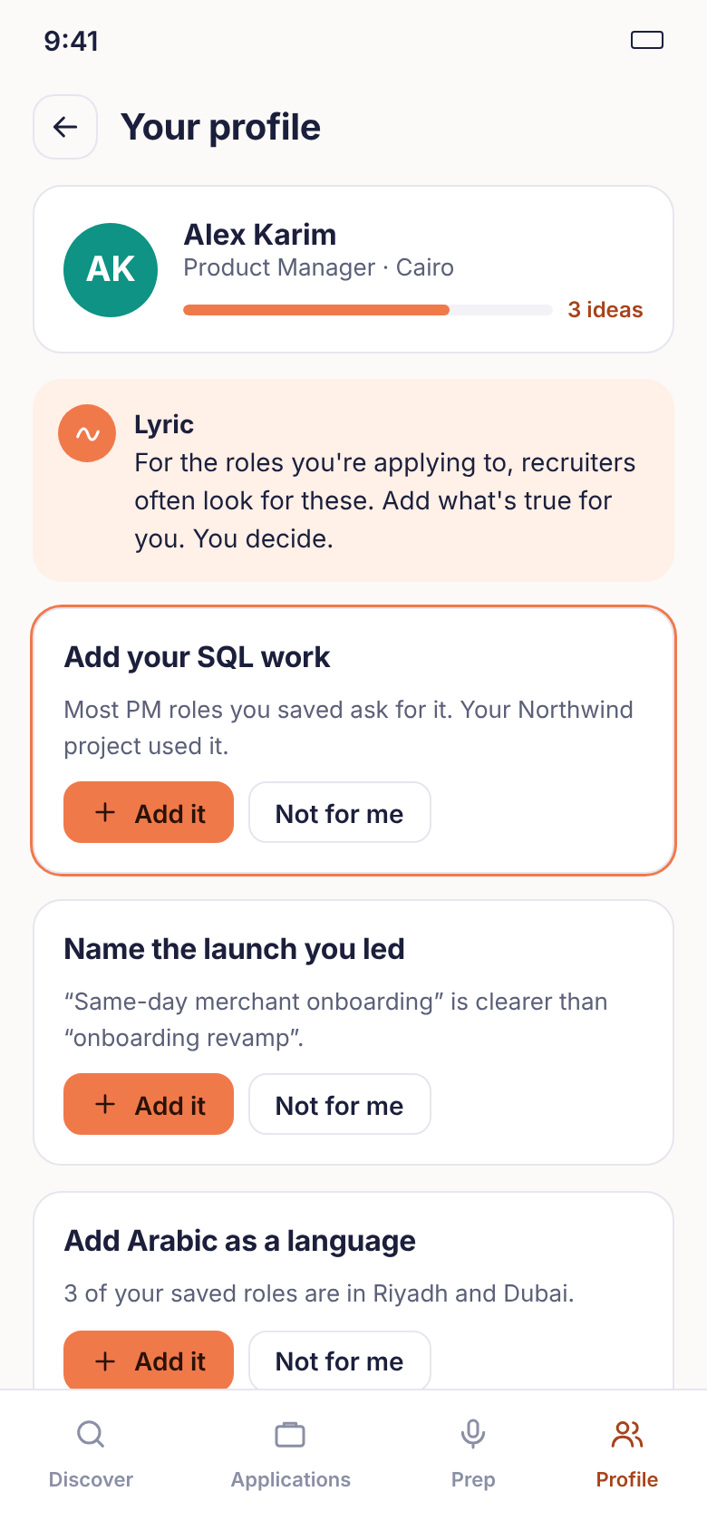 Lyric profile optimization with collaborative suggestions