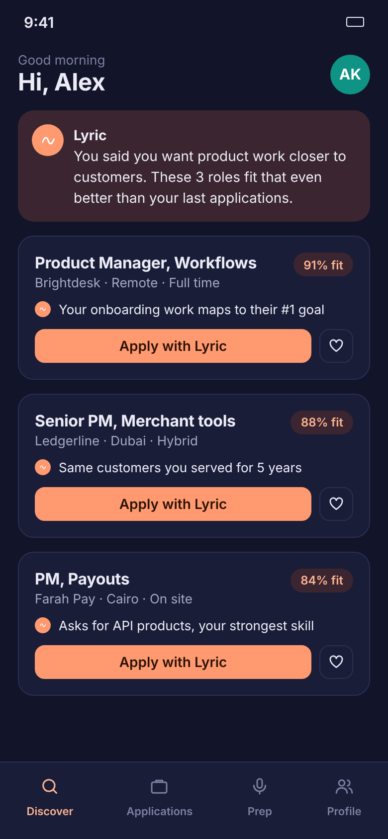 Lyric showing similar roles after a rejection