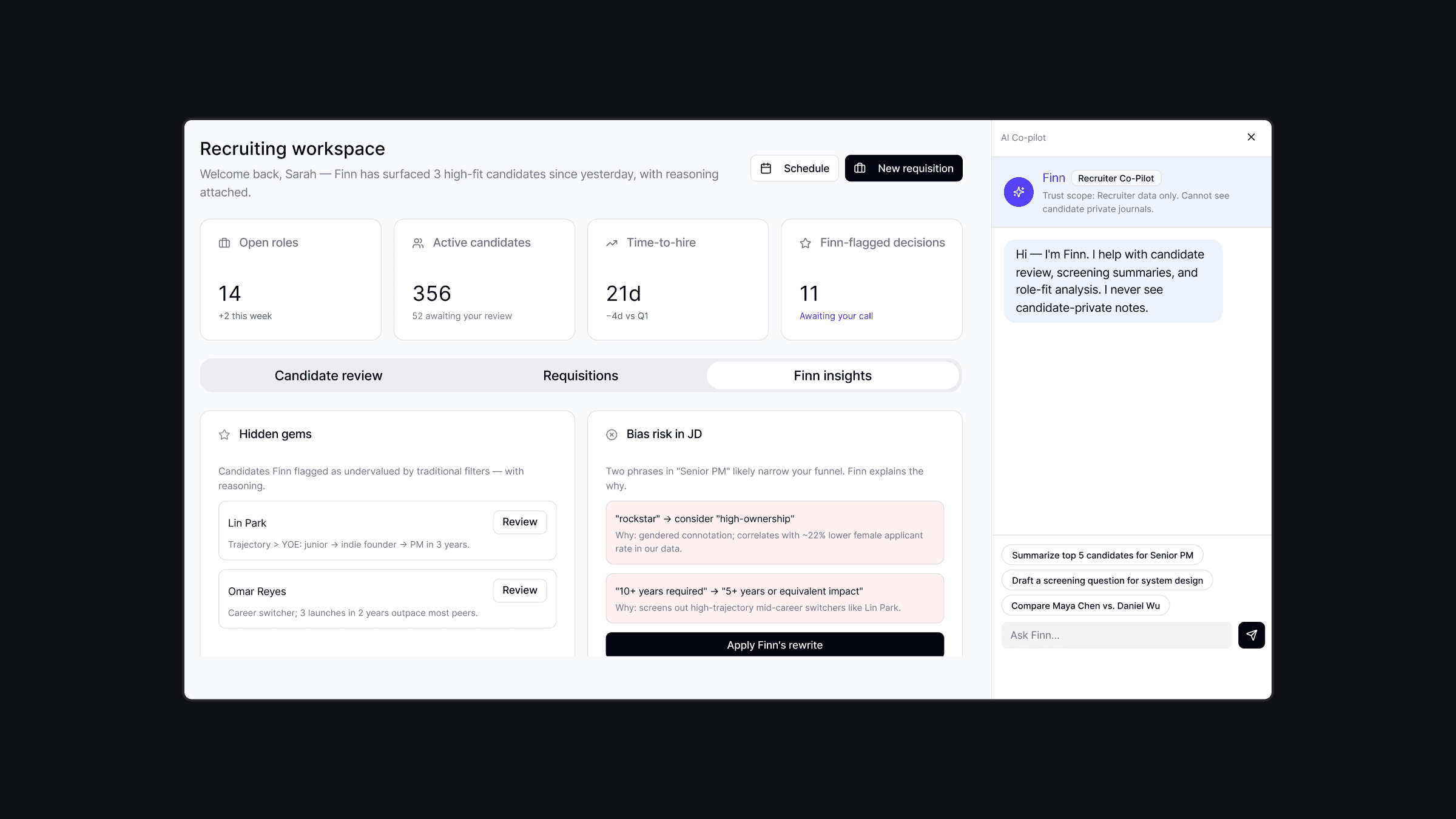 Disagreement flow where recruiter marks an AI suggestion as wrong