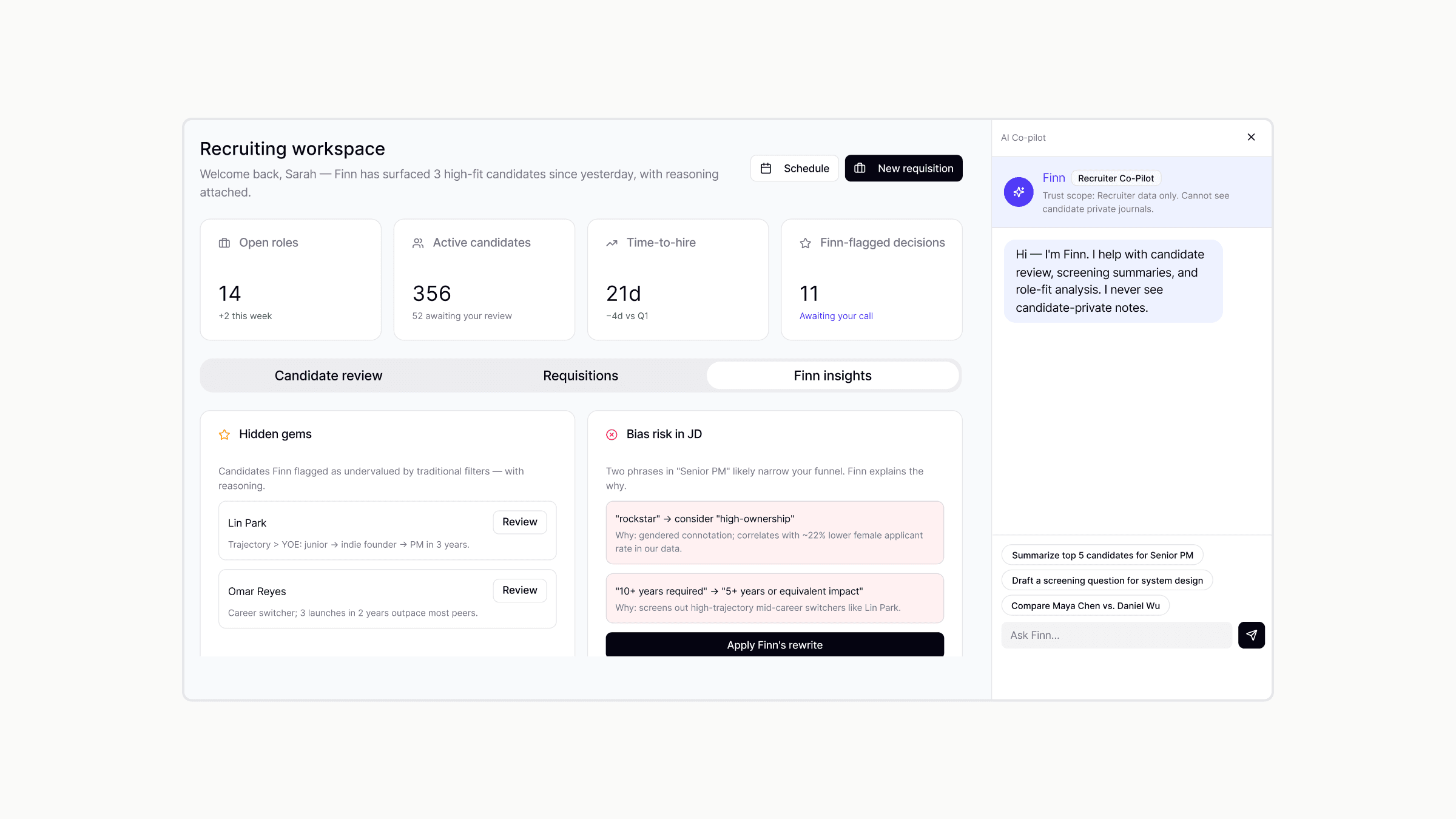 Disagreement flow where recruiter marks an AI suggestion as wrong