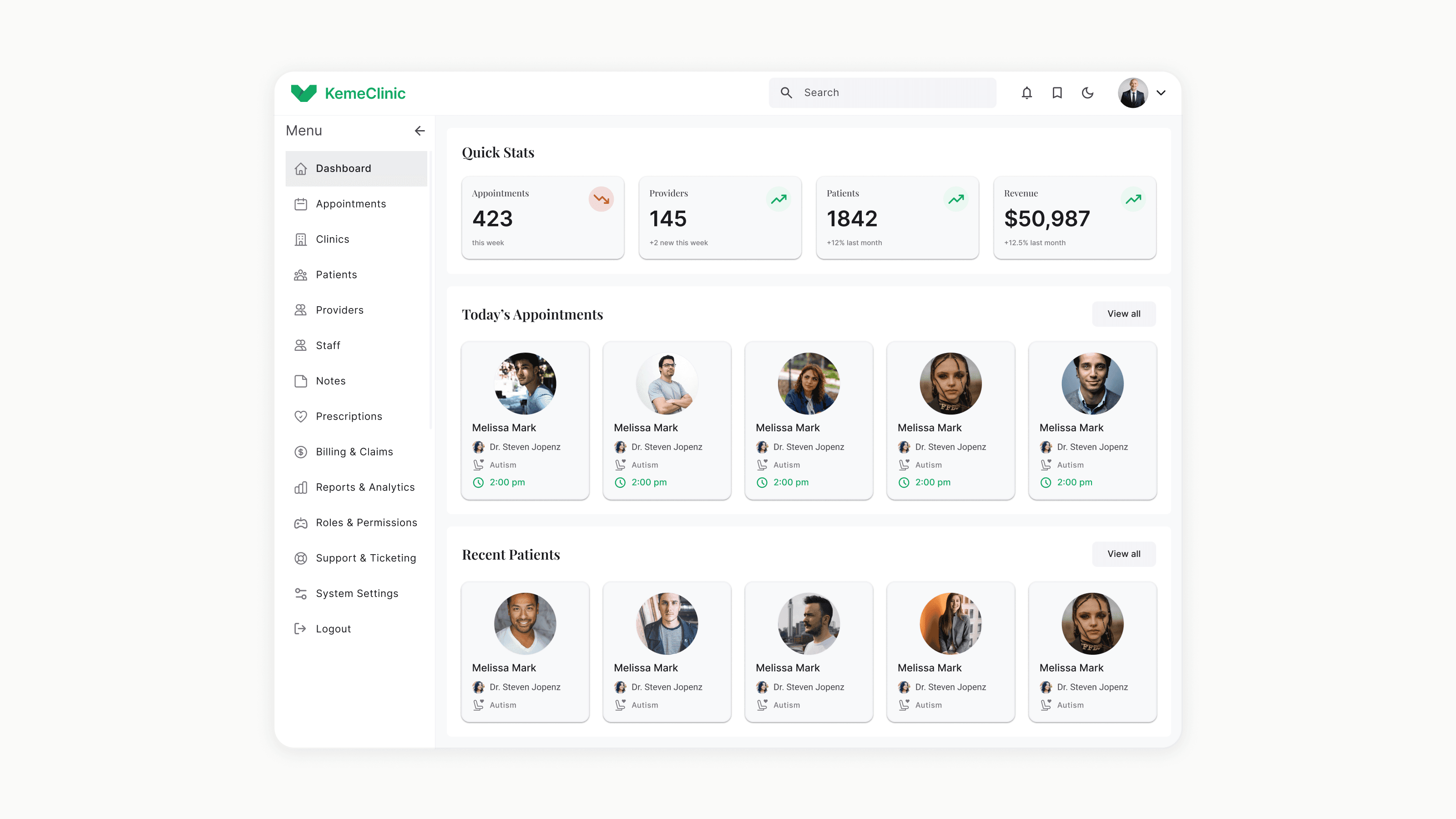 KemeClinic telepsychology platform — provider dashboard