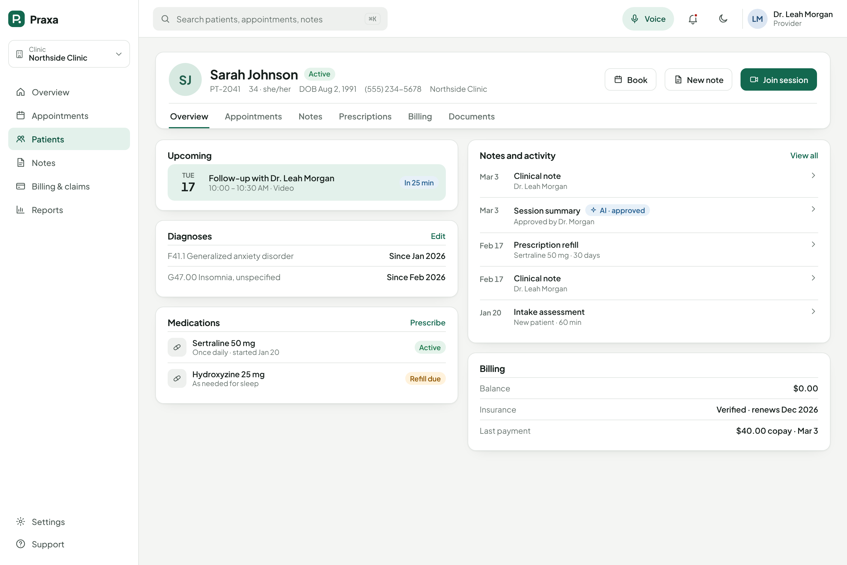 Profile overview, with AI content labelled as approved