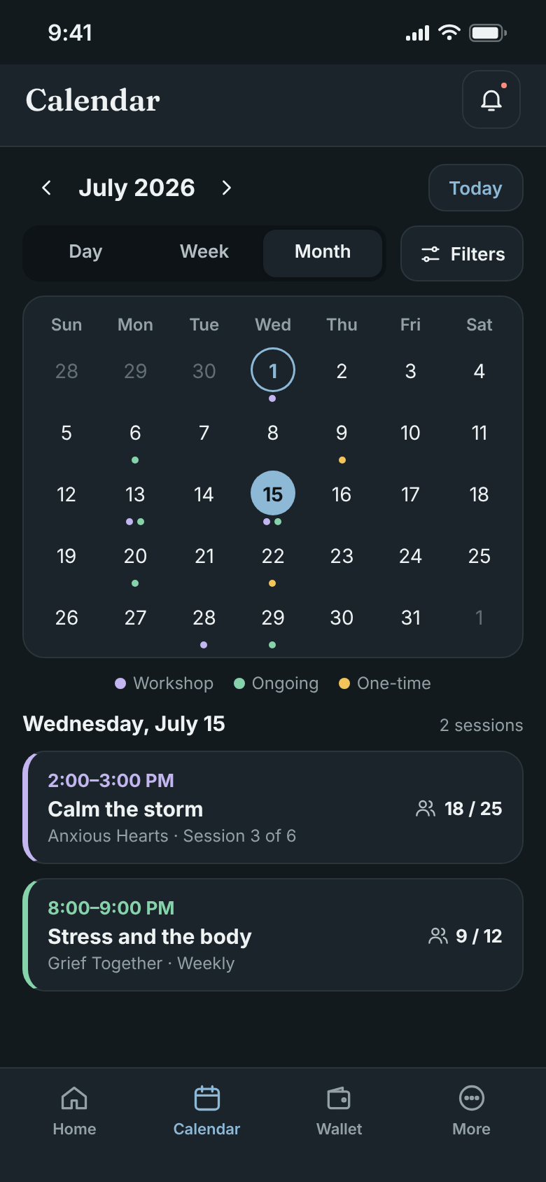 Studio calendar in English