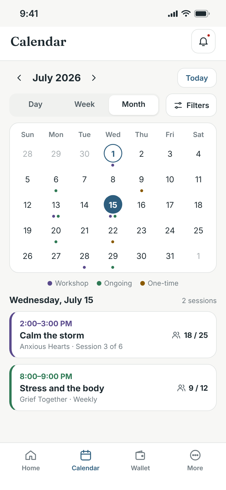 Studio calendar in English