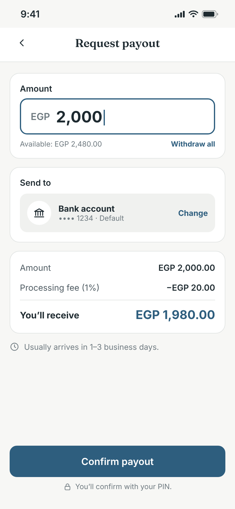 Payout request in English